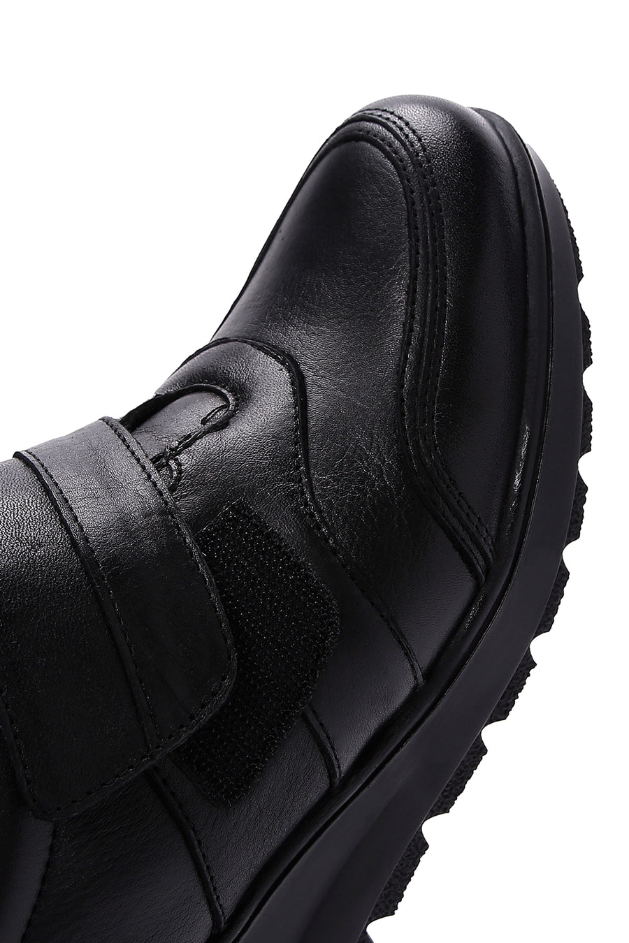 Women's Black Leather Wedge Heeled Comfort Shoes