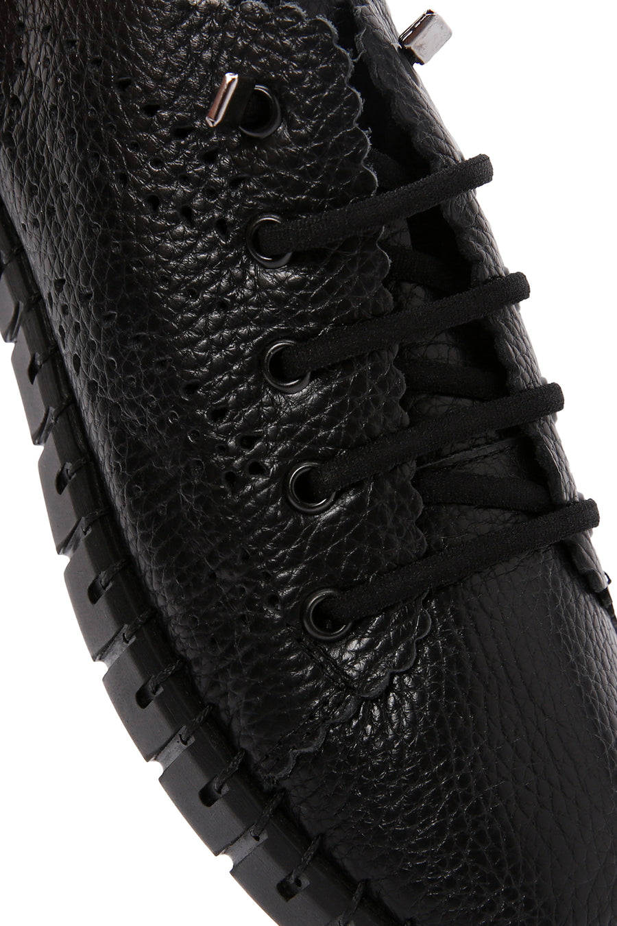 Woman Black Laced Patterned Leather Comfort Shoes