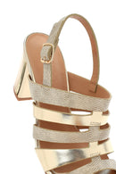 Women's Gold Ankle Buckle Chunky Heel Metallic Sandals | Derimod