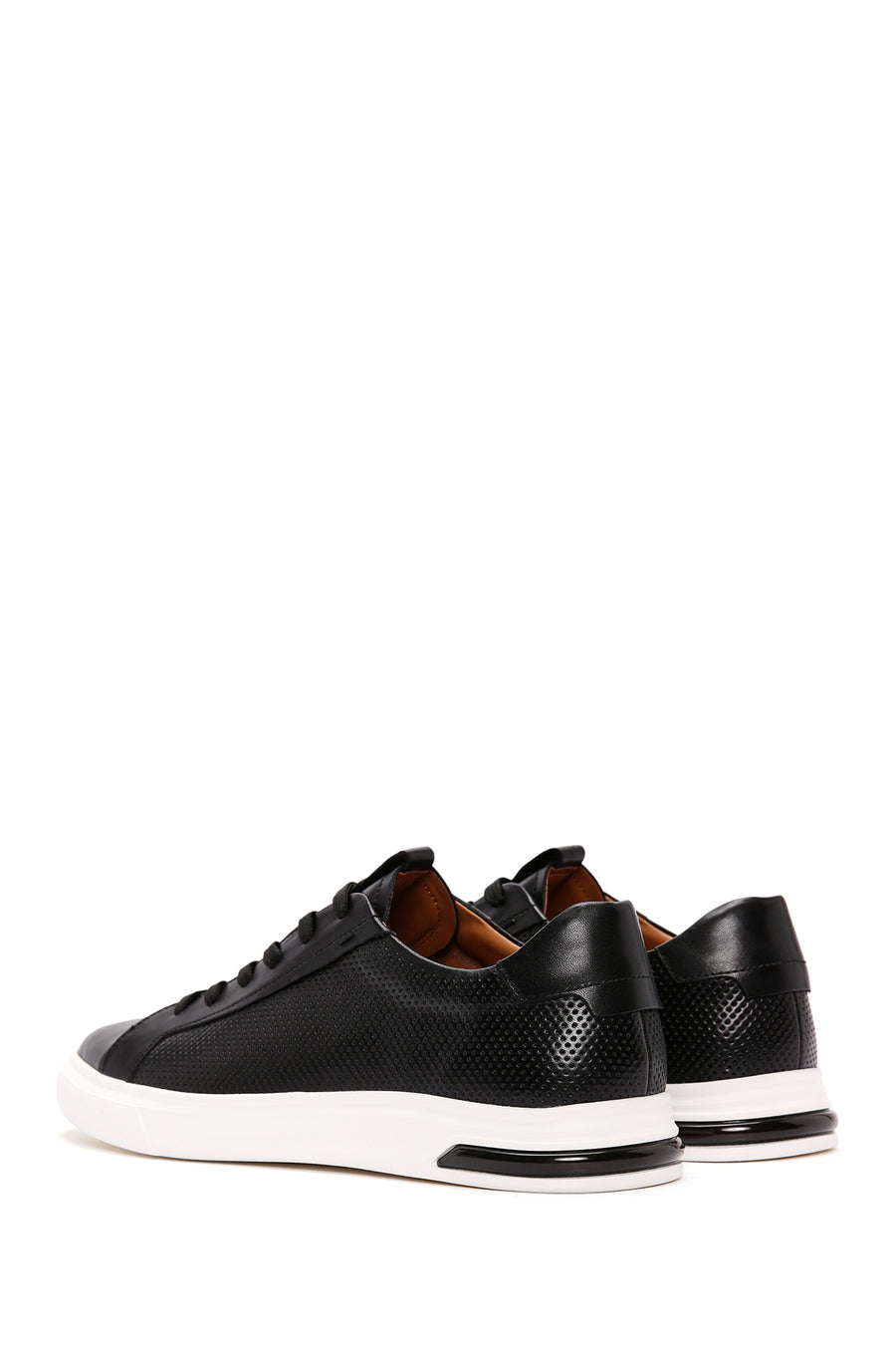 Erkek Siyah Bağcıklı Deri Sneaker