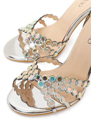 Women's Silver Stone Embellished High Thin Heel Sandals | Derimod