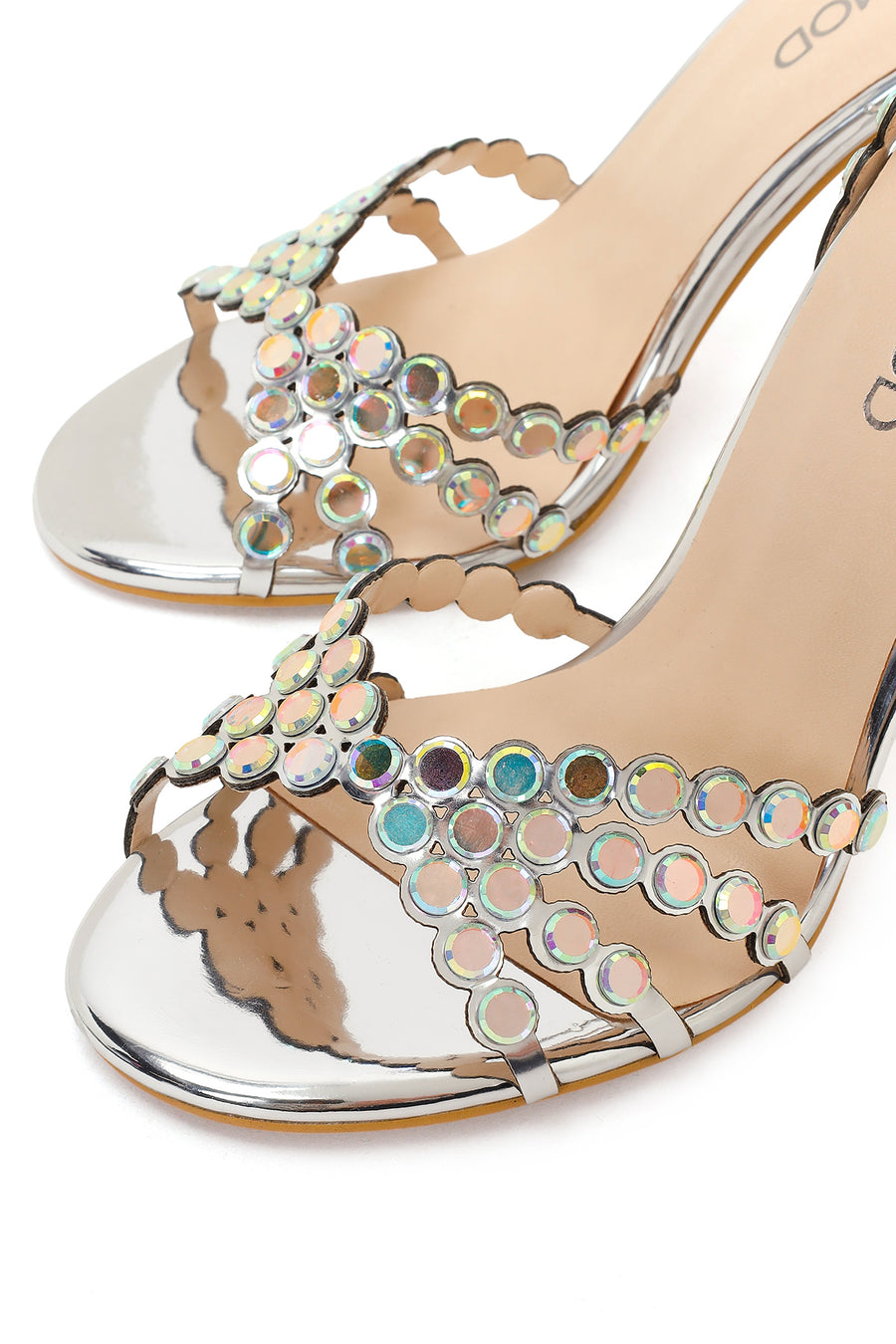 Women's Silver Stone Embellished High Thin Heel Sandals