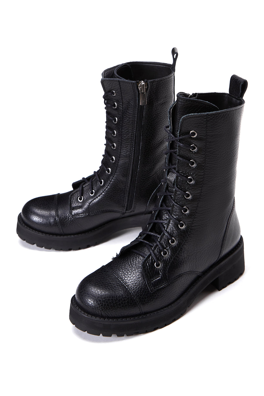 Women's Black Leather Zippered Boots