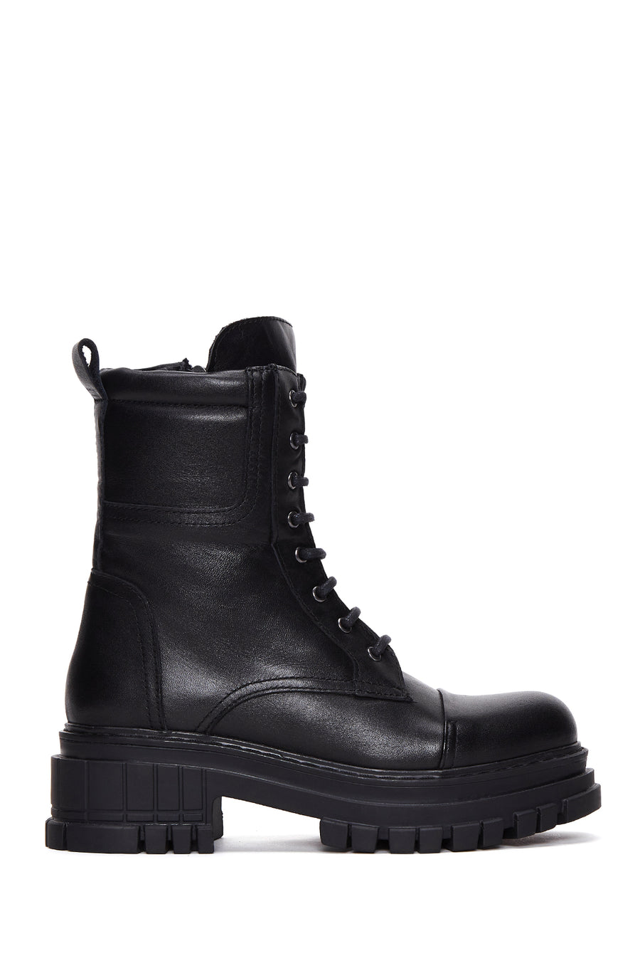 Women's Black Boots Zippered Leather Boots 22WFD188418 | Derimod