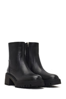 Women's Black Zippered Thick-Soled Leather Boots | Derimod