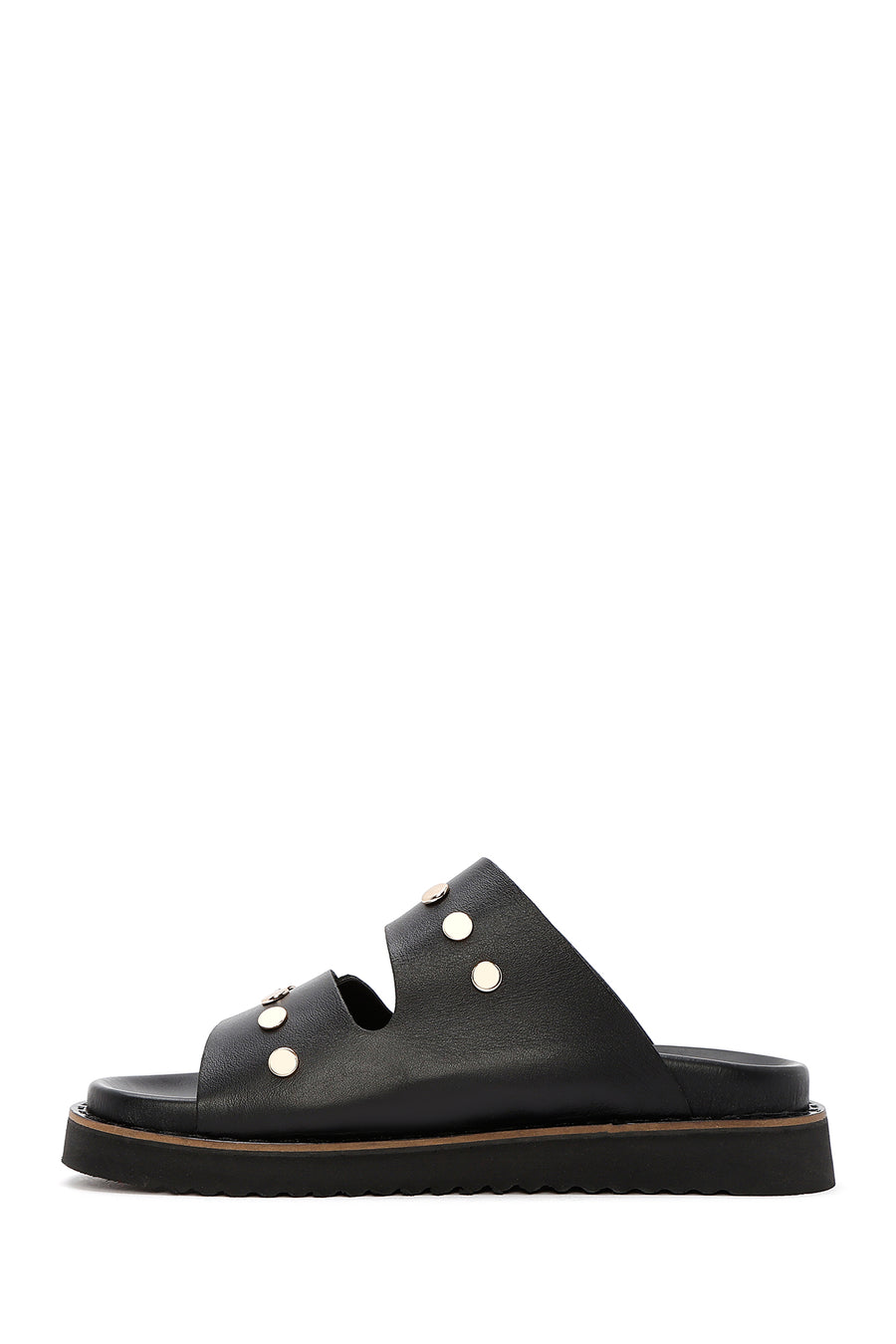 Women's Black Metal Detailed Leather Slippers