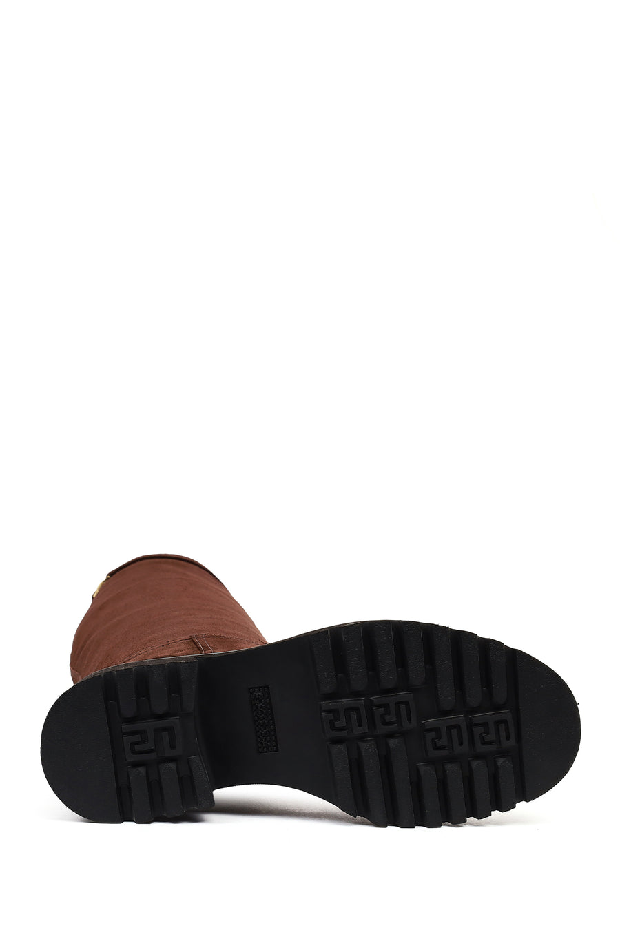 Women's Brown Zip-Up Chunky Sole Suede Leather Boots