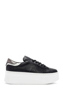 Women's Black Lace-up Thick-Sole Leather Sneaker | Derimod