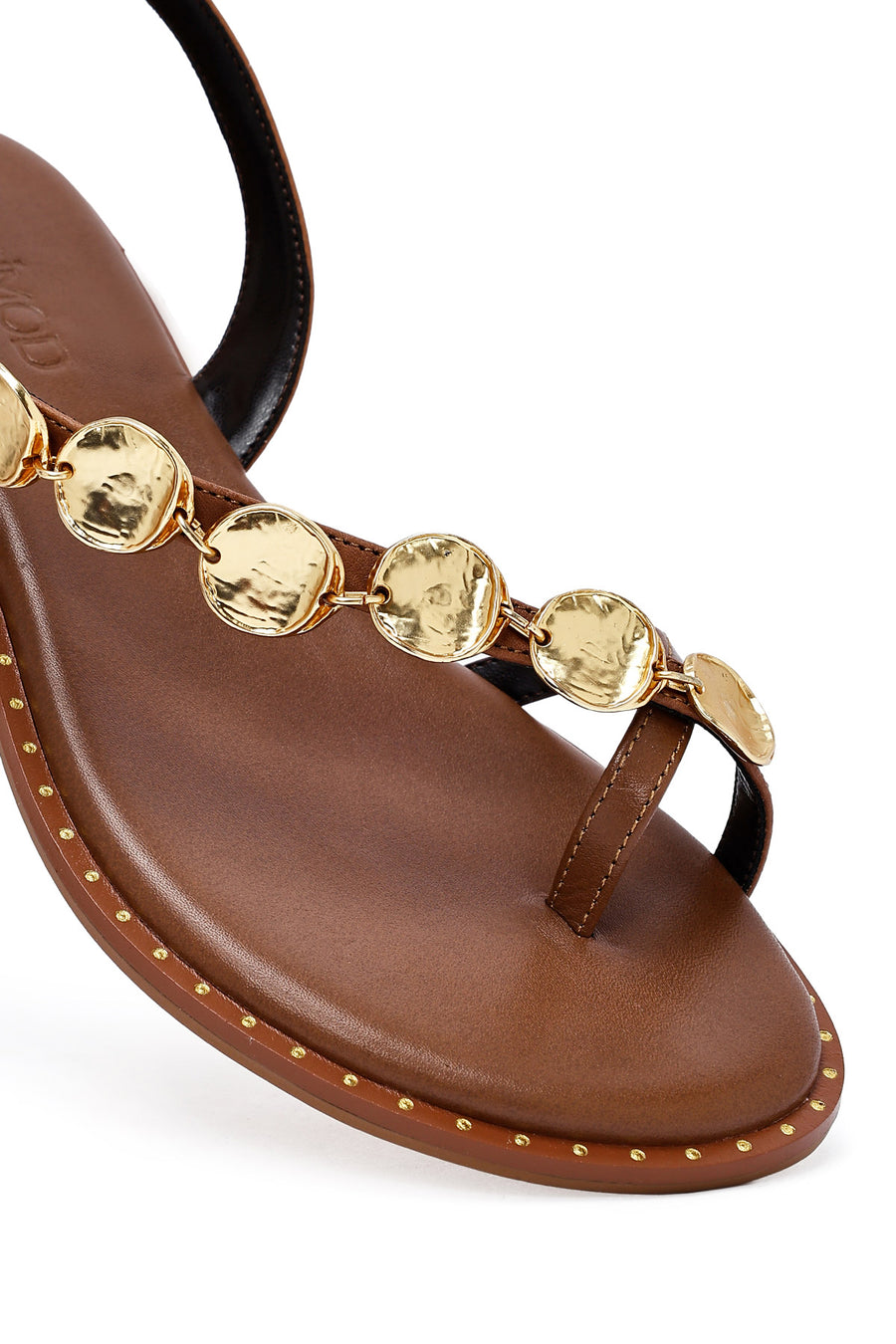 Women's Brown Metal Detailed Flip-Flop Leather Sandals