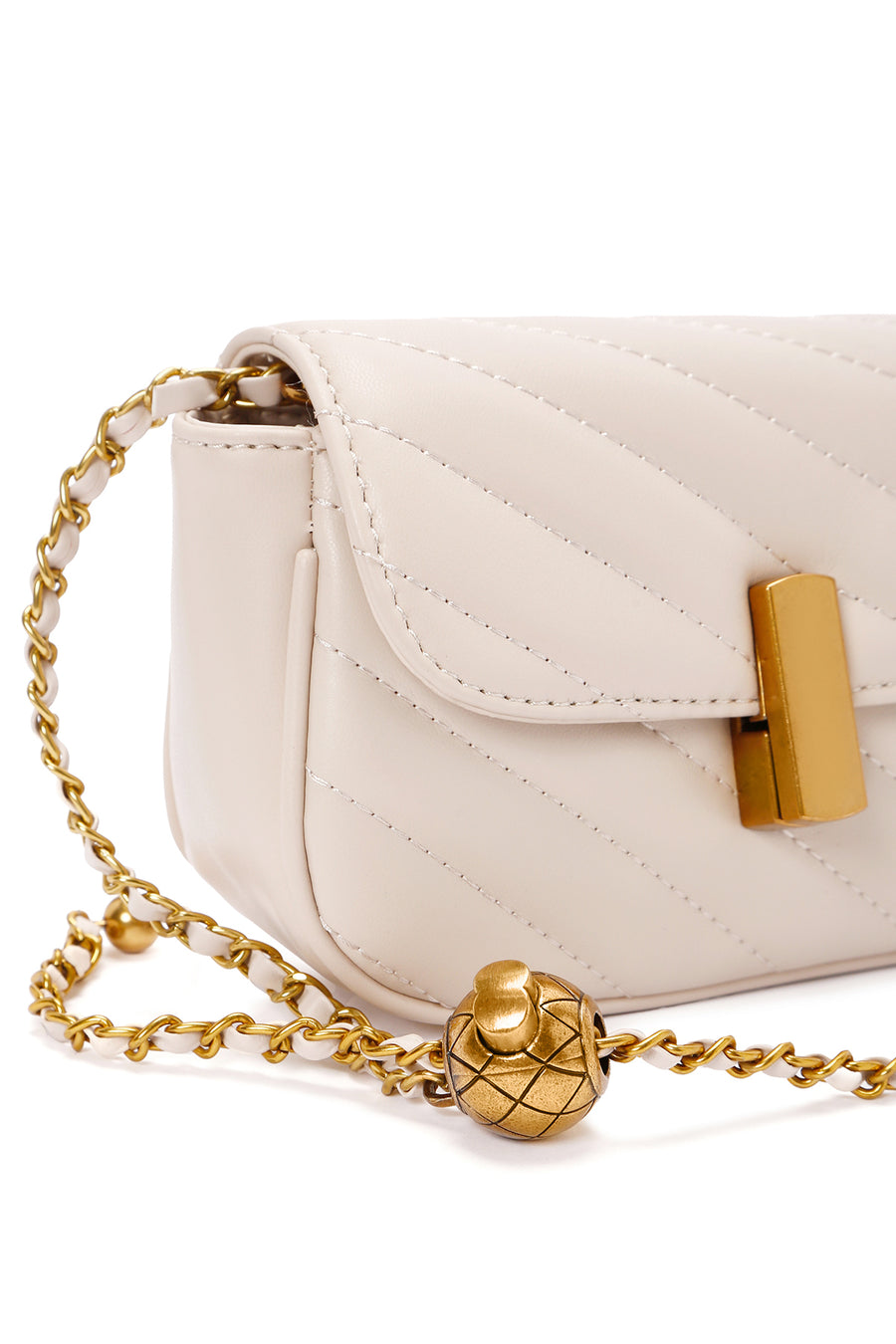 Women's Cream Long Strap Quilted Crossbody Bag