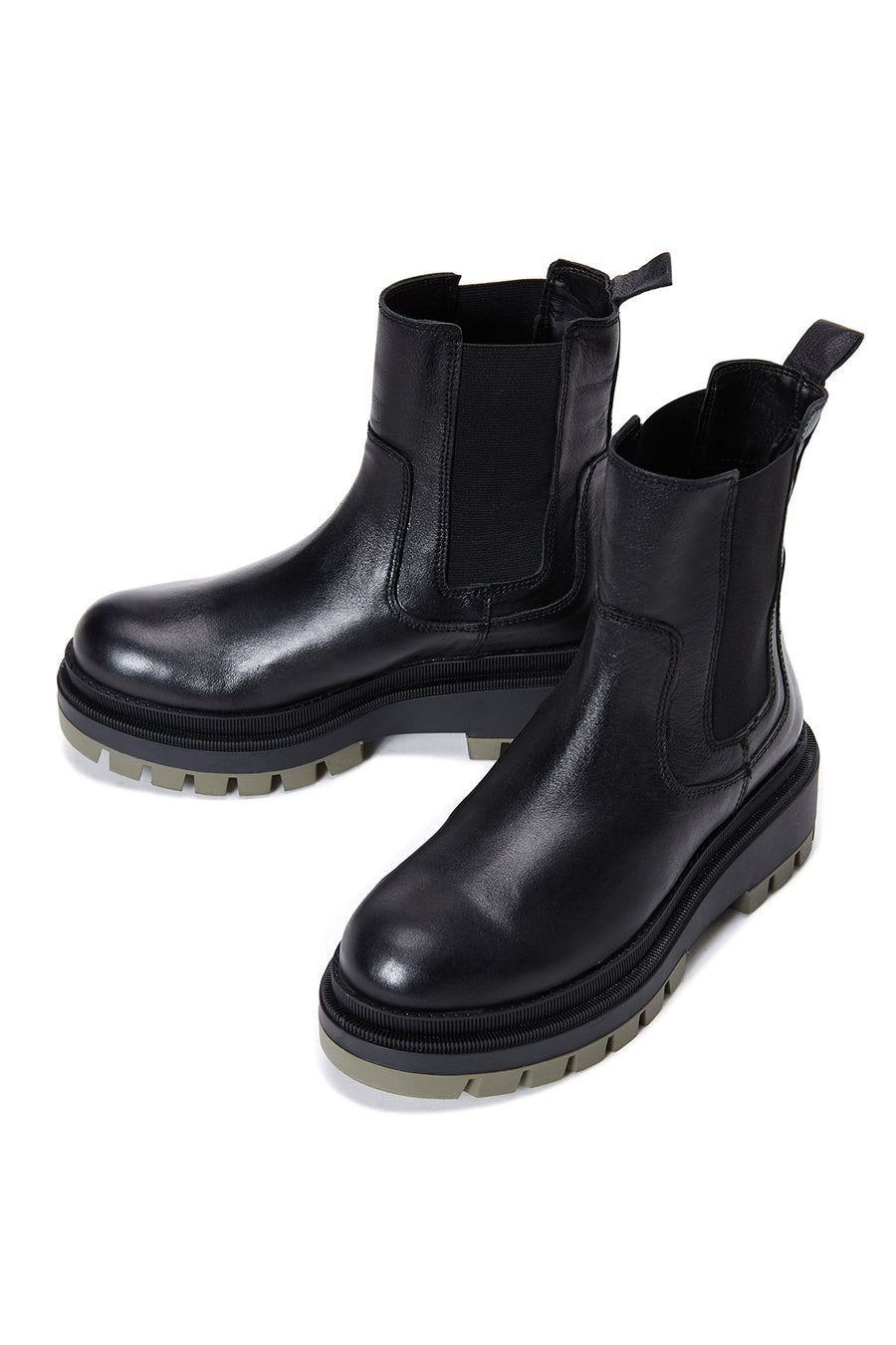 Women's Black Leather Thick Soled Chelsea Boots