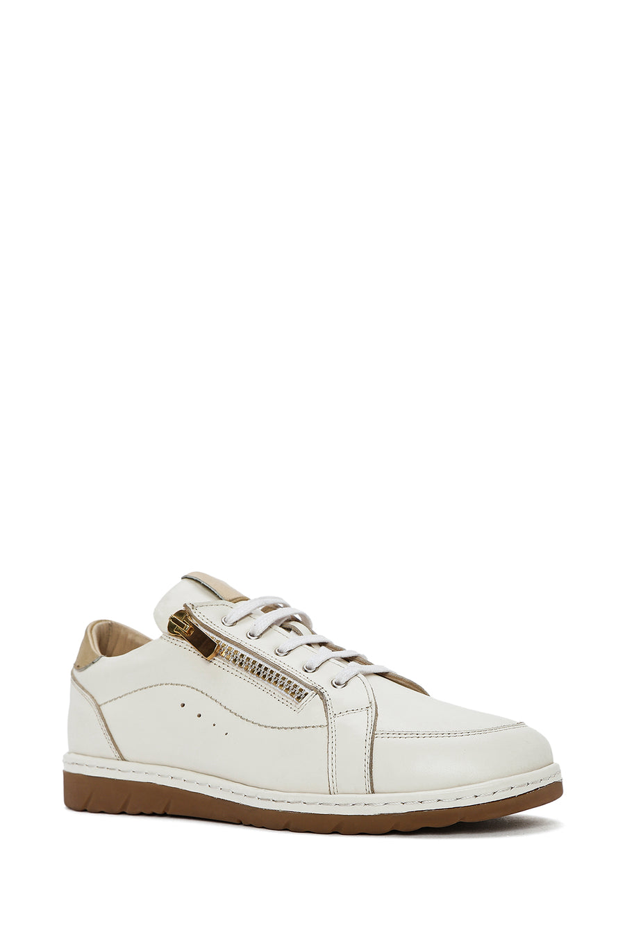 Women's Cream Lace-Up Leather Sneakers