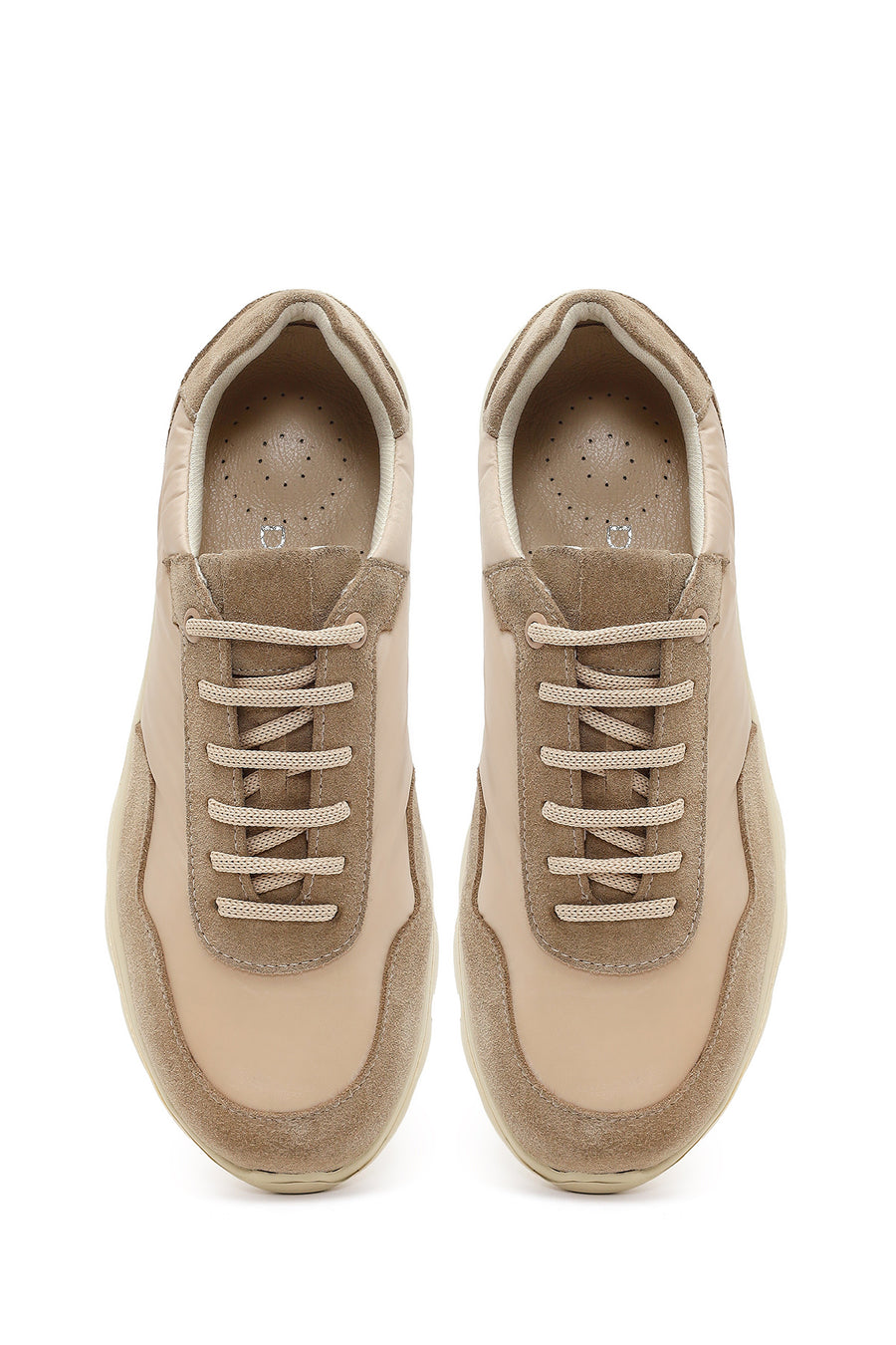 Women's Beige Lace-up Leather Sneaker