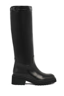 Women's Black Zippered Thick Soled Leather Boots | Derimod