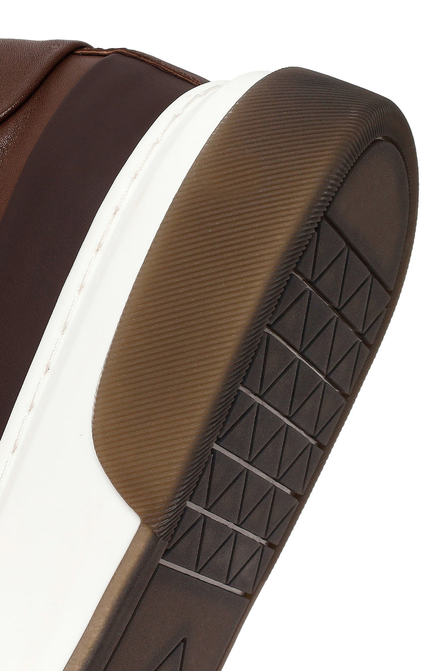 Erkek Kahverengi Bağcıklı Kalın Tabanlı Deri Sneaker