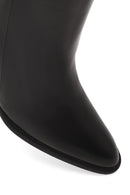Woman Black Zip Closure Thick-Heeled Leather Boots | Derimod