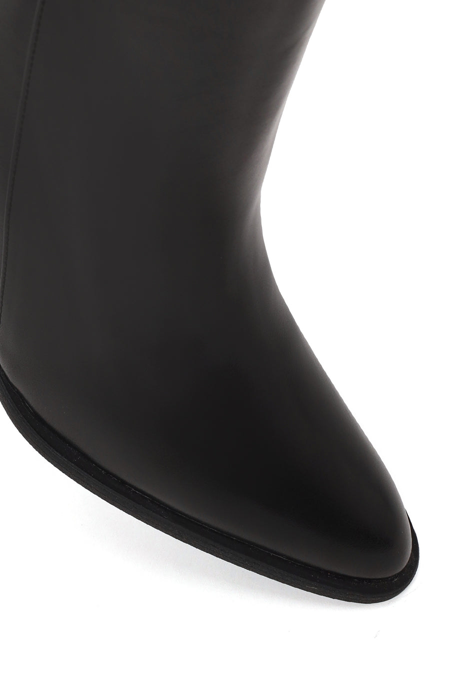 Woman Black Zip Closure Thick-Heeled Leather Boots