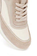Woman Beige Lace-Up Wedge-Heel Suede Leather Sneaker | Derimod
