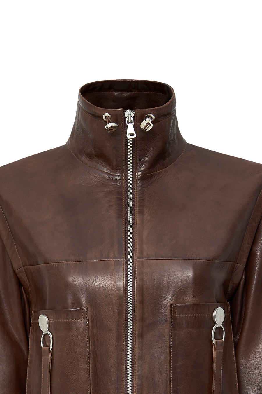 Edwina Women's Brown Leather Jacket with Removable Sleeves