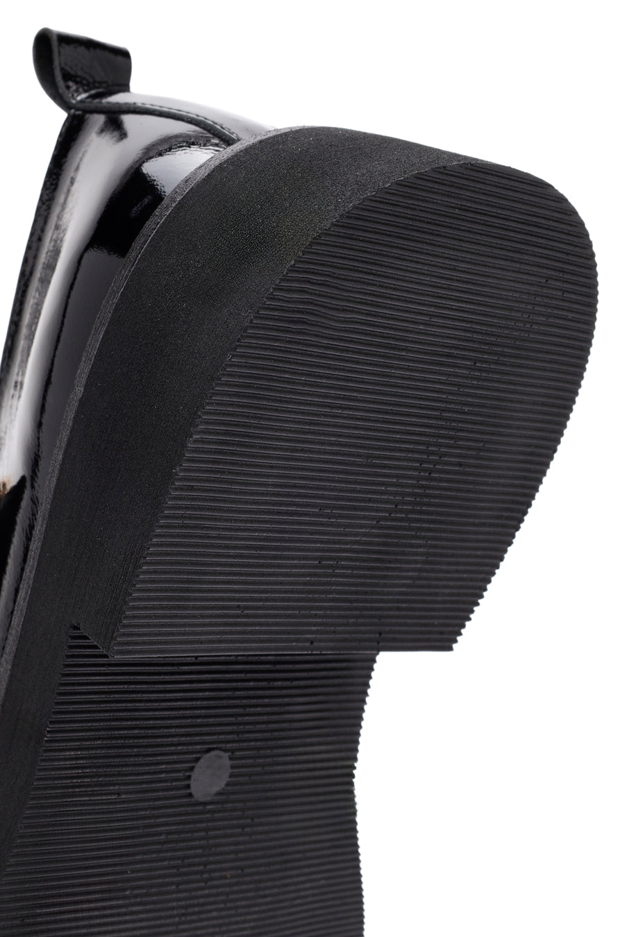 Women's Black Striped Patent Leather Ballerinas