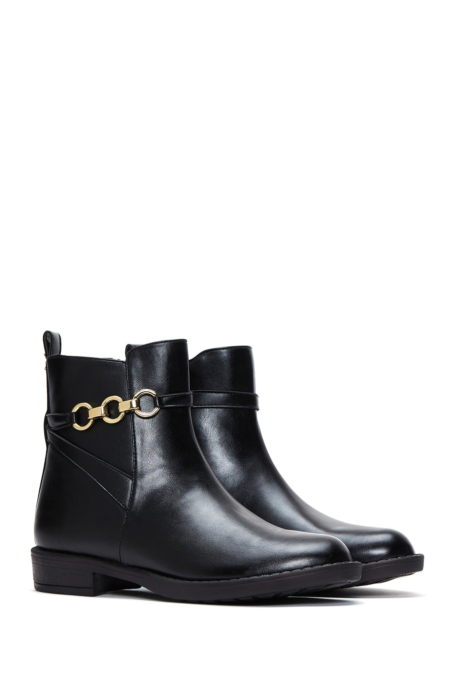 Women's Black Zippered Buckle Detailed Boots