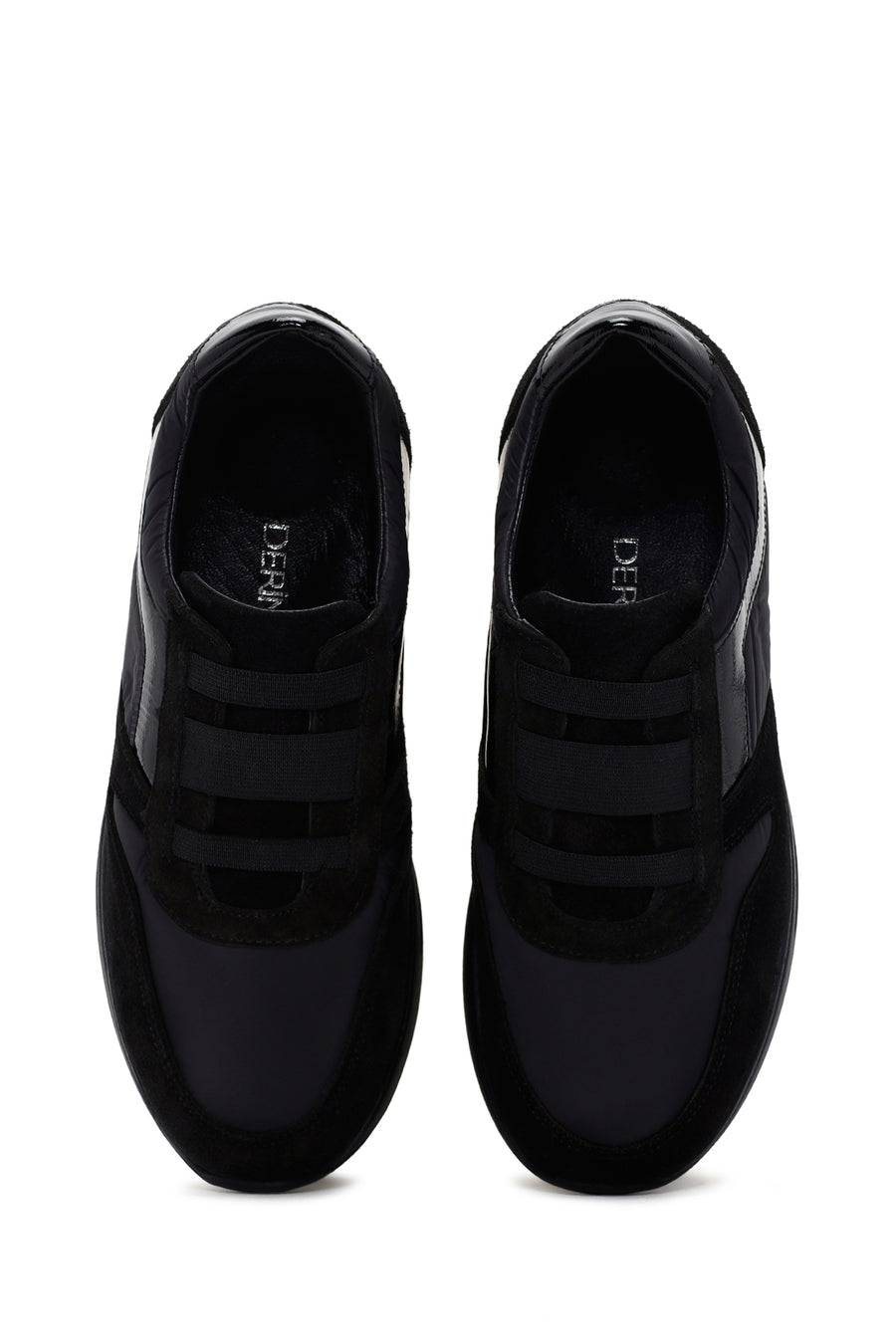 Women's Black Thick Soled Leather Sports Shoes