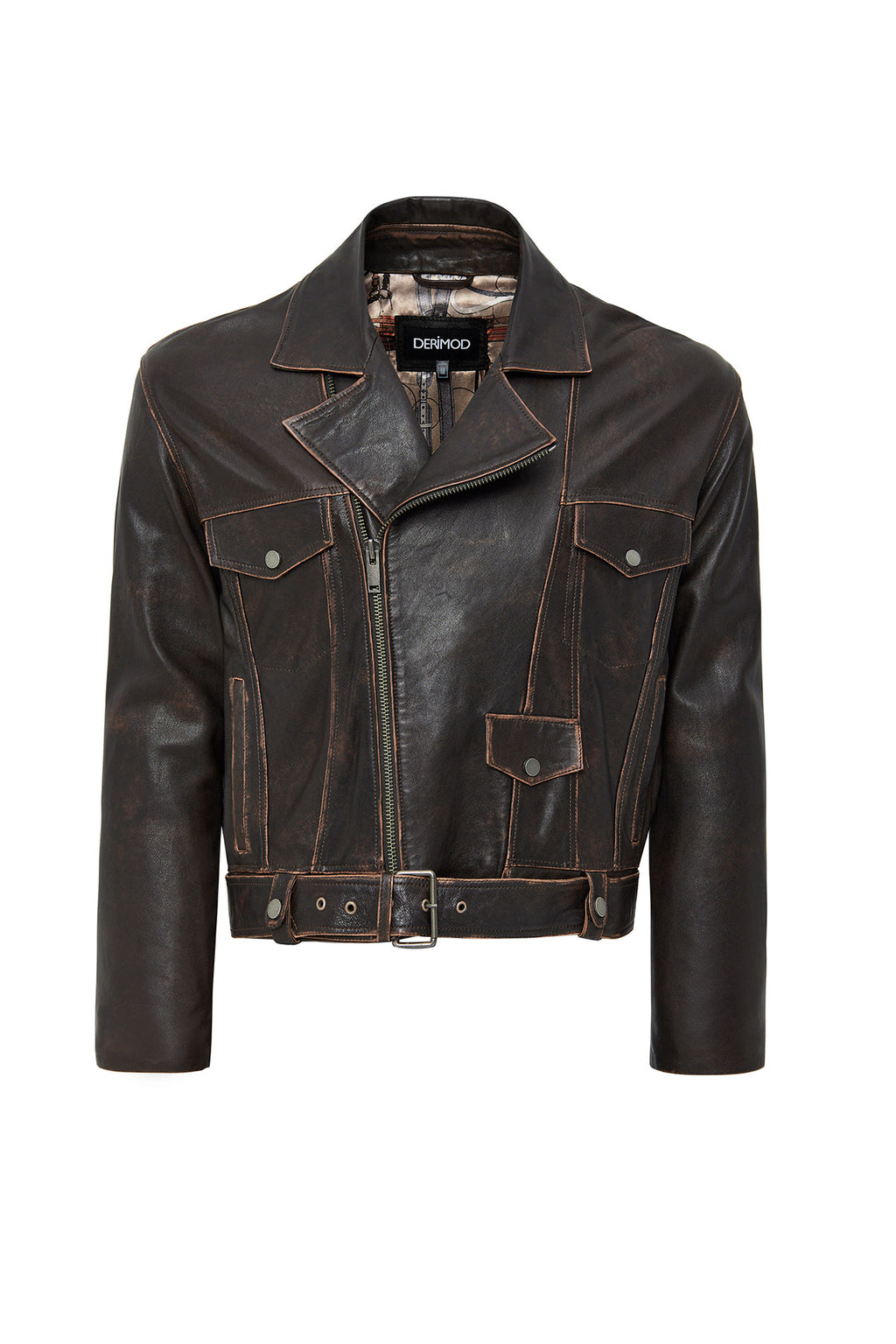 Lugano Kadın Kahverengi Vintage Biker Deri Ceket