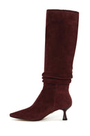 Woman Burgundy Heeled Suede Boot | Derimod