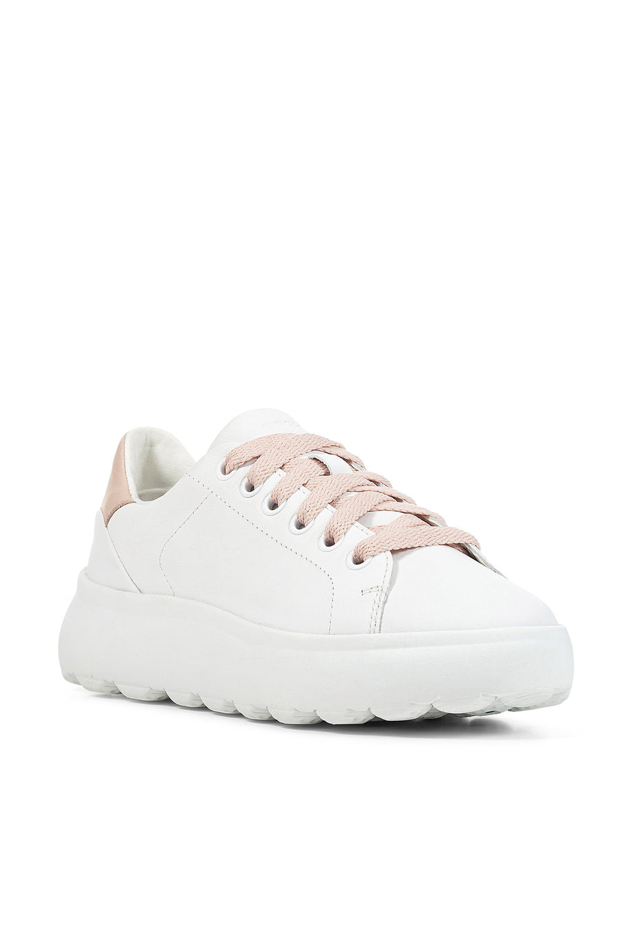 Geox Women's White Leather Spherica Ec4.1 Thick Soled Sneaker