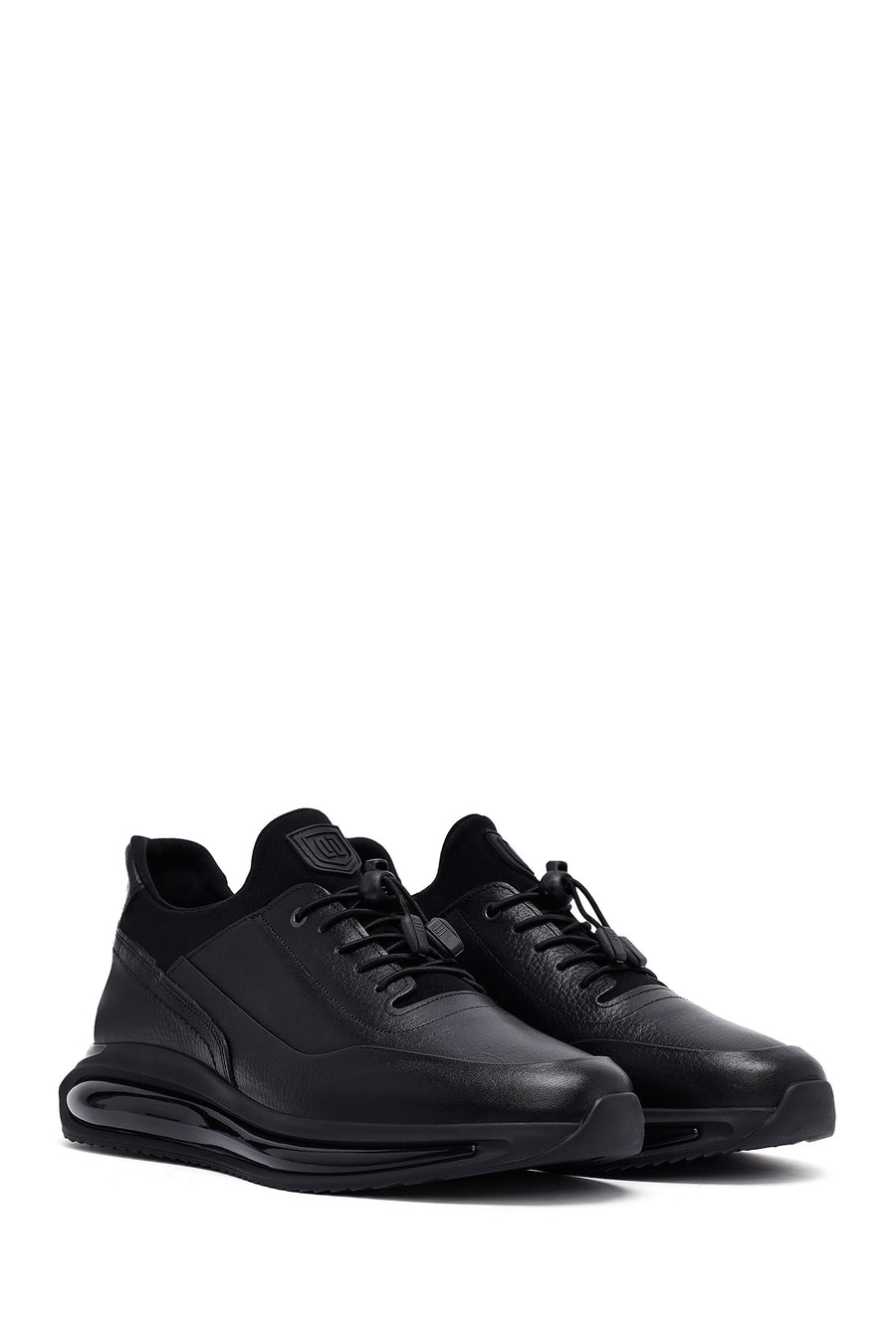 Male Black Lace-Up Thick-Soled Leather Casual Sneaker