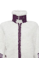 Meribel Women's Multicolored Purple Stripe Detail Teddy Coat | Derimod