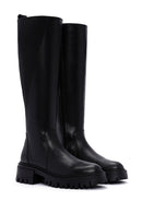Woman Black Zippered Thick Sole Leather Boot | Derimod