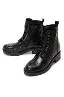 Women's Black Leather Zippered Boots | Derimod
