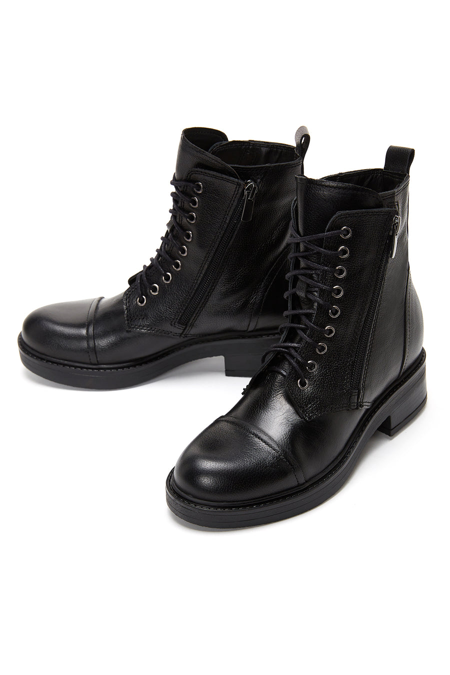 Women's Black Leather Zippered Boots