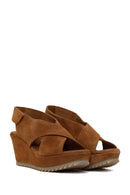 Woman Mink Strappy Wedge Heel Suede Sandal | Derimod
