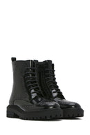 Women's Black Zippered Leather Boots | Derimod