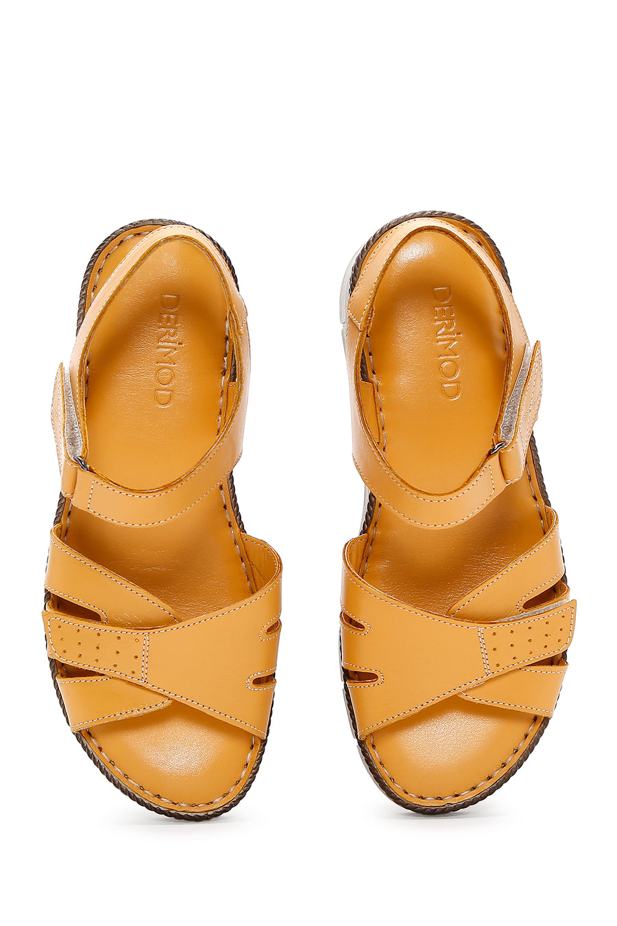 Kadın Sarı Deri Comfort Sandalet