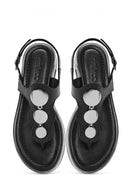 Women's Black Leather Flip-Flop Sandals | Derimod