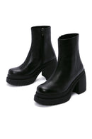 Women's Black Leather Platform Heeled Boots | Derimod