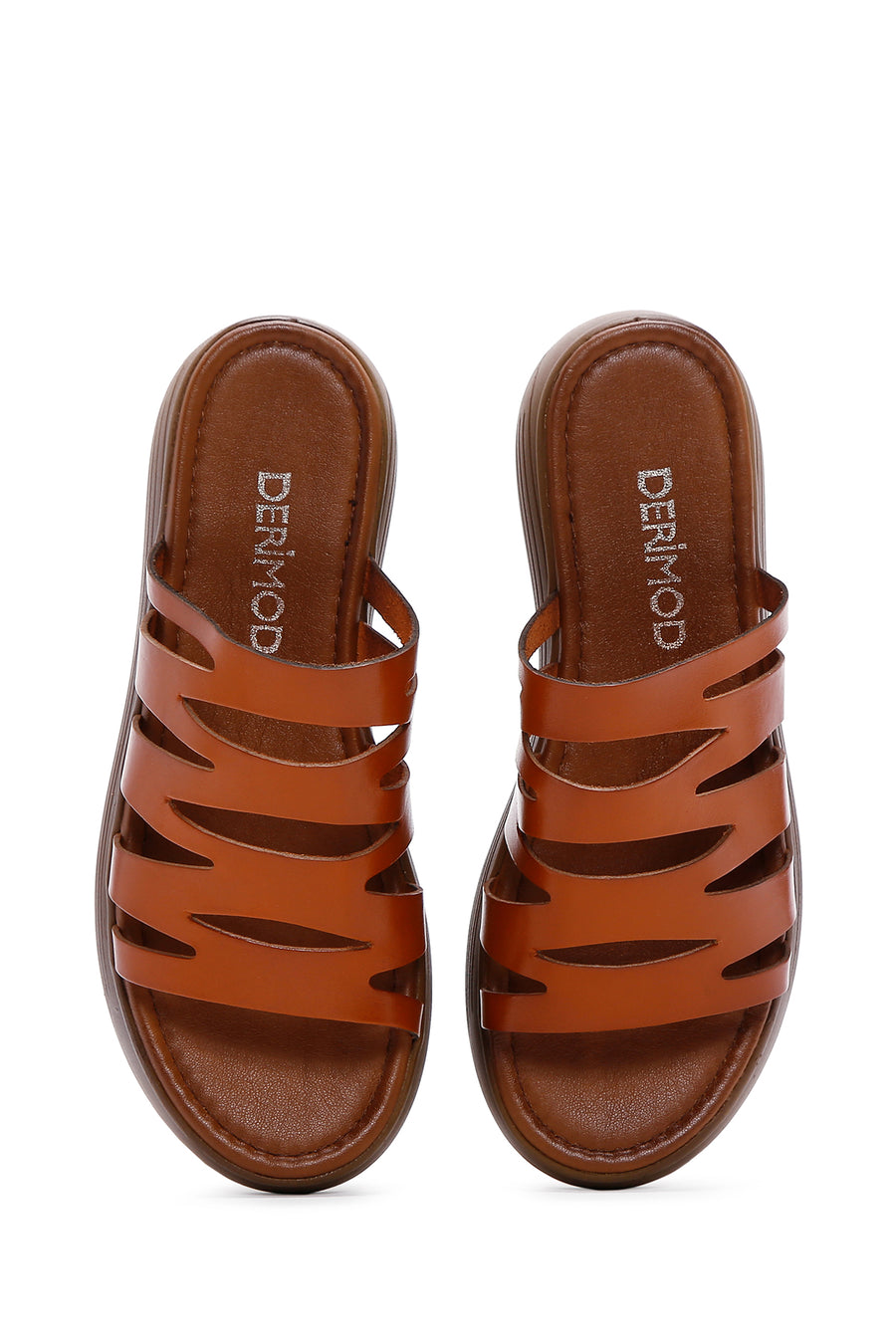 Women's Orange Leather Thick Soled Comfort Slippers