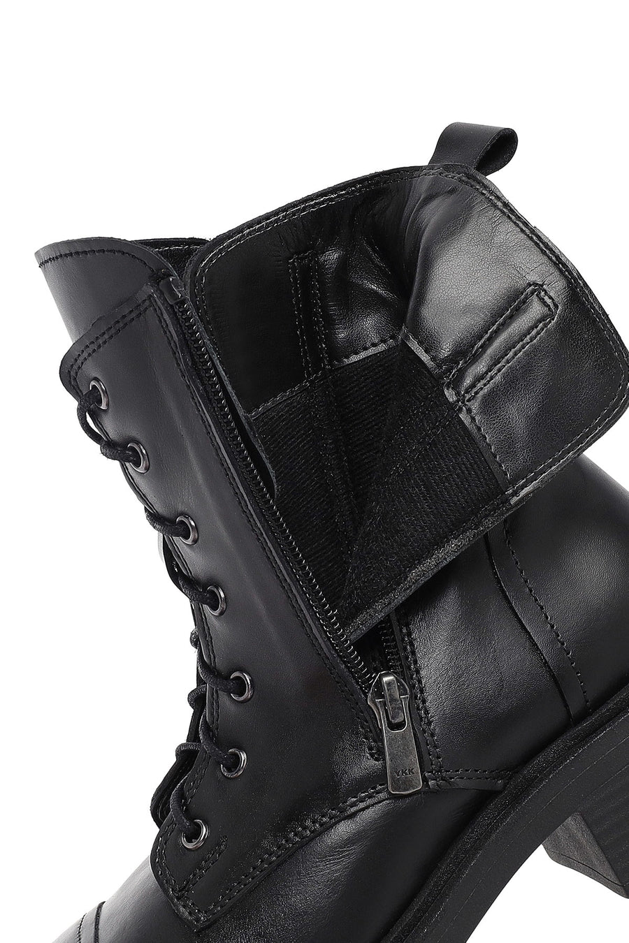 Women's Black Lace-Up Zipper Leather Combat Boots