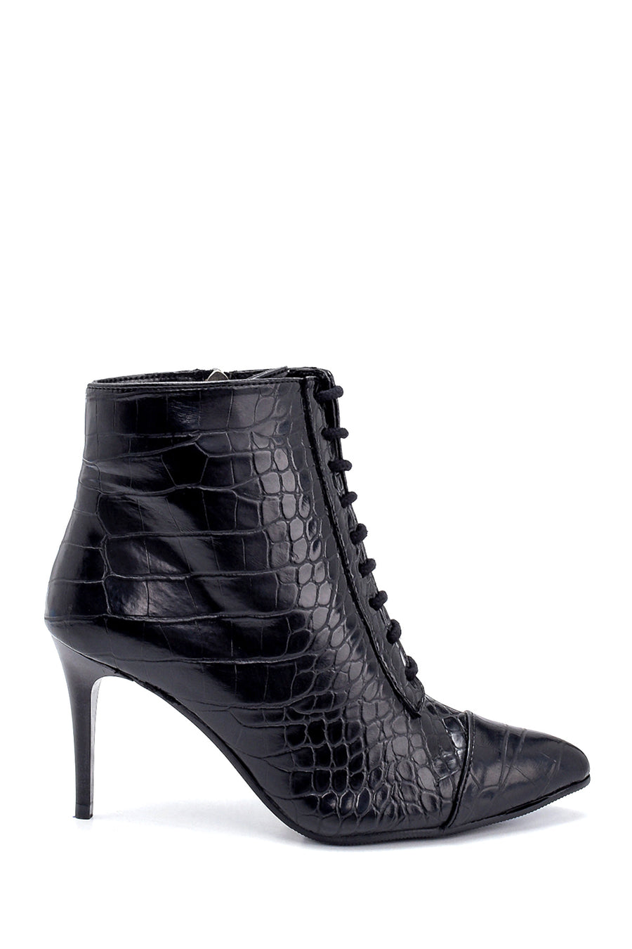 Women's Crocodile Patterned Thin Heeled Boots 20WFE1556E3 | Derimod