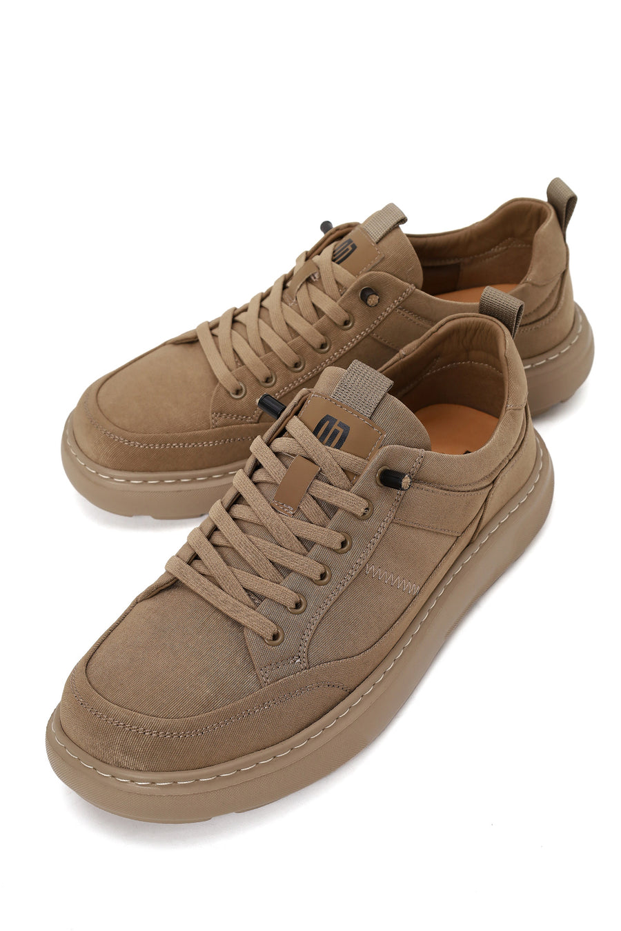 Derimod Zero Erkek Bej Bağcıklı Kalın Tabanlı Kumaş Sneaker