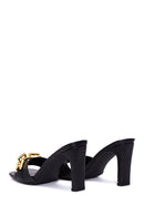 Women's Black Chain Heeled Slippers | Derimod