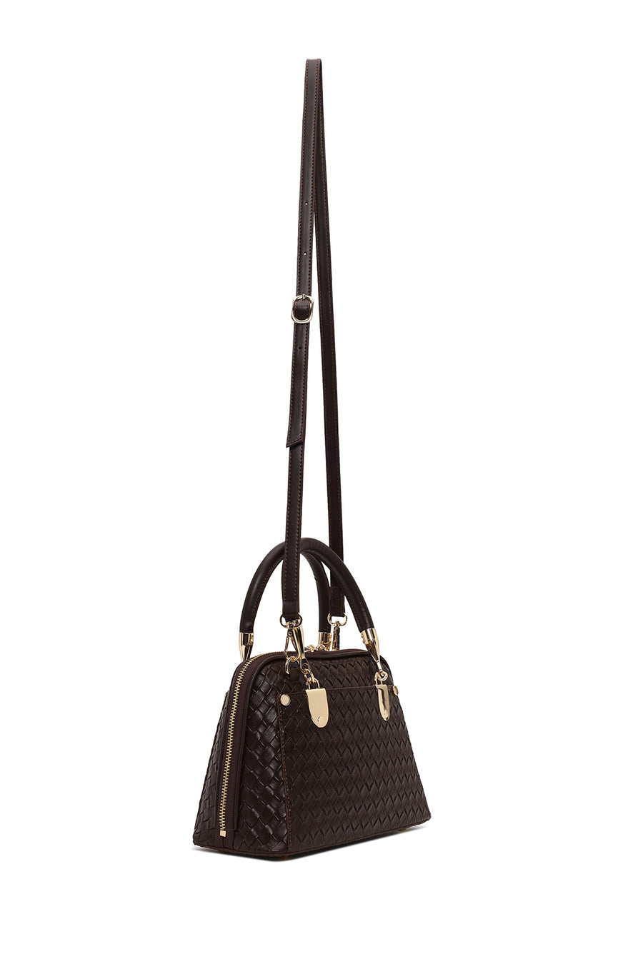 Woman Brown Long-Strap Knitted Classic Shoulder Bag