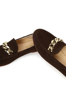 Woman Brown Buckled Suede Masculine Loafer | Derimod