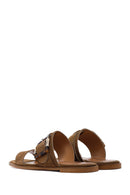 Woman Beige Buckled Suede Leather Slipper | Derimod
