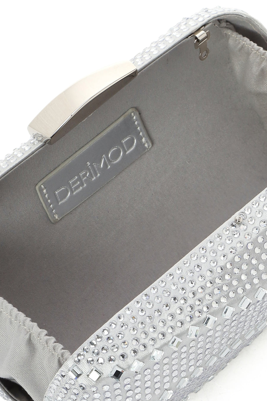 Women's Silver Long Chain Strap Stone Mini Box Evening Bag
