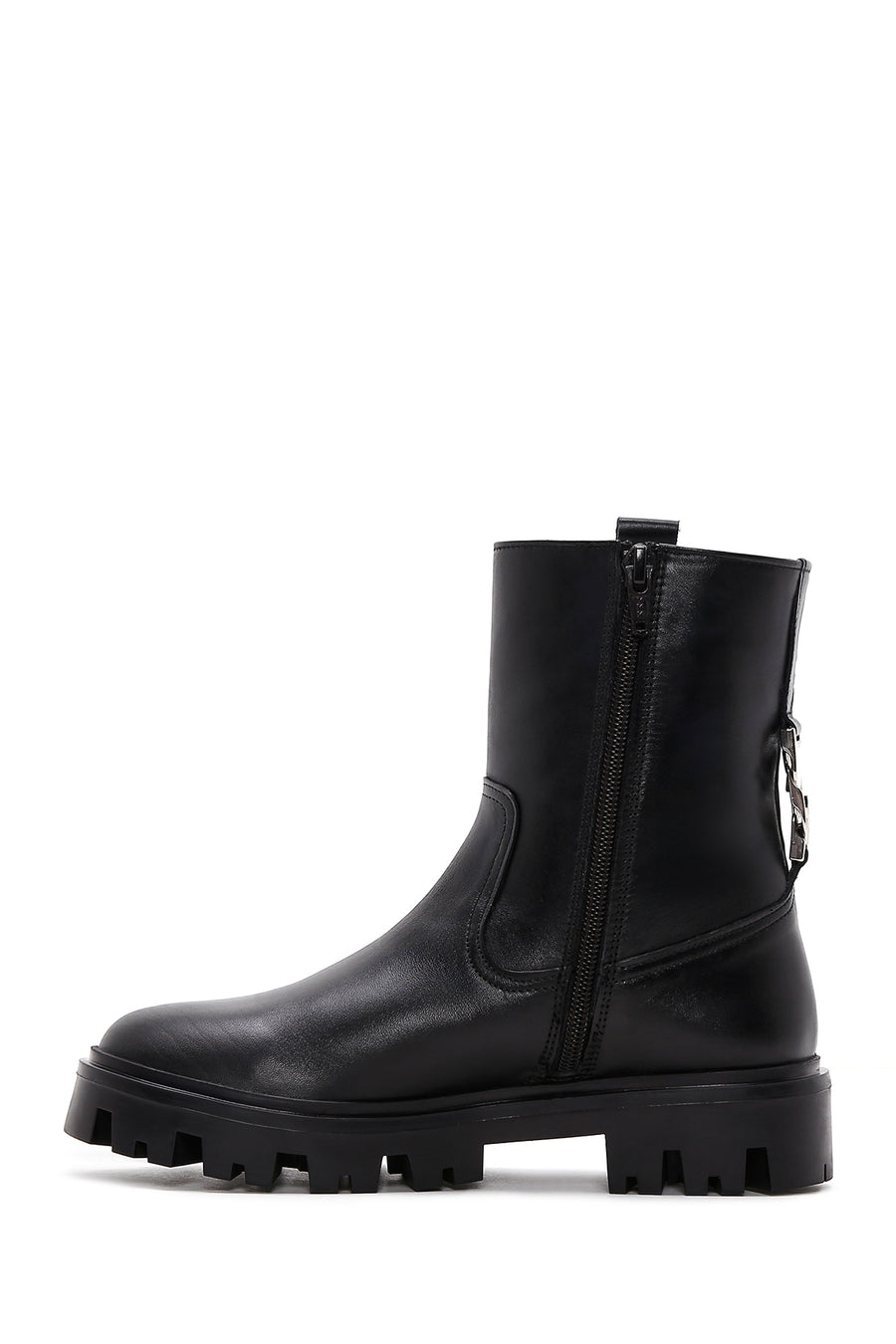 Women's Black Leather Zipper Classic Boots