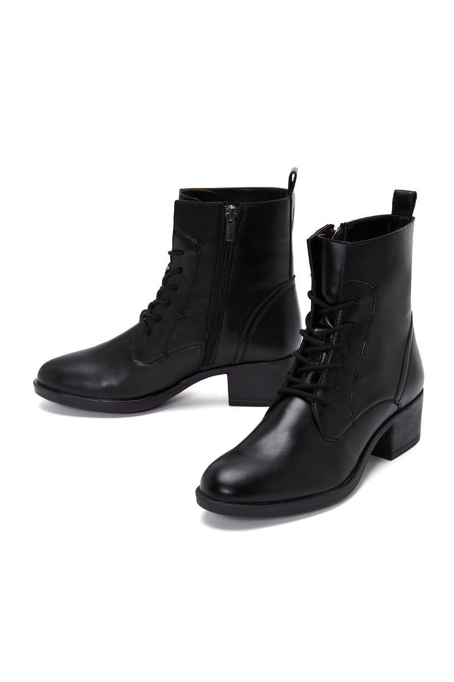 Women's Black Zippered Heeled Boots